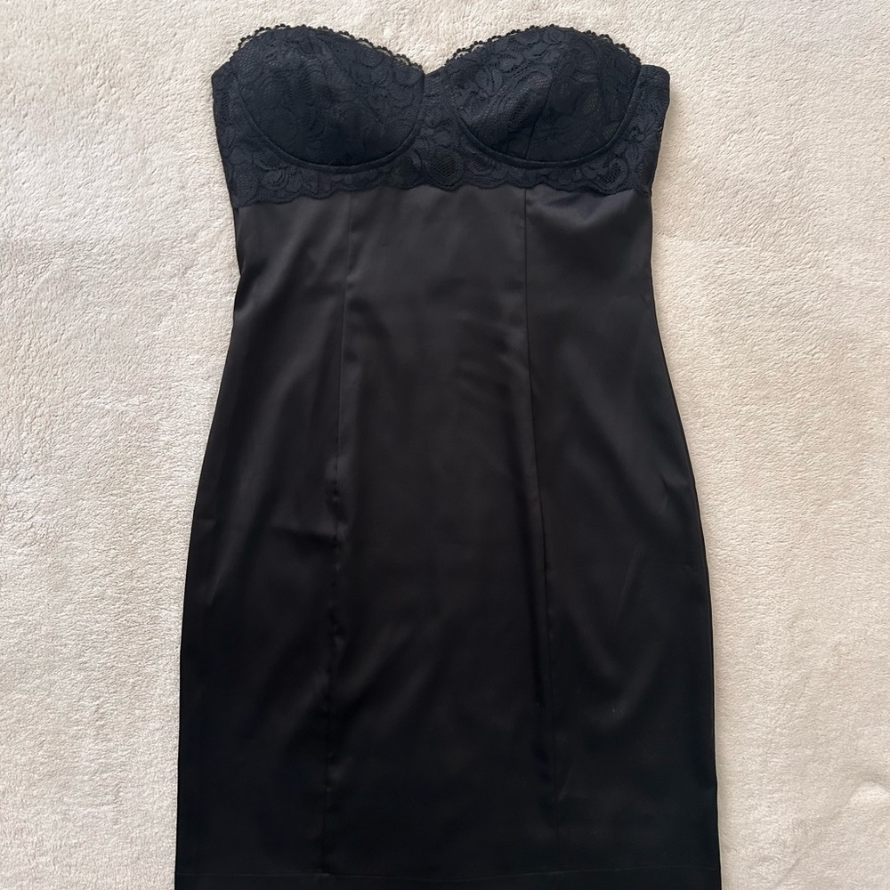 Black Strapless Satin Dress – Size M